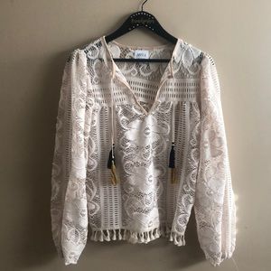 Misa Los Angeles Cream Lace Boho Pheasant Crochet Blouse